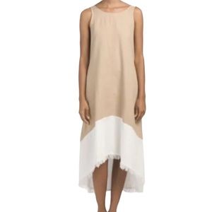 NWT Nanette Lapore High Low Long Summer Dress Linen Sleeveless Beige/White 16